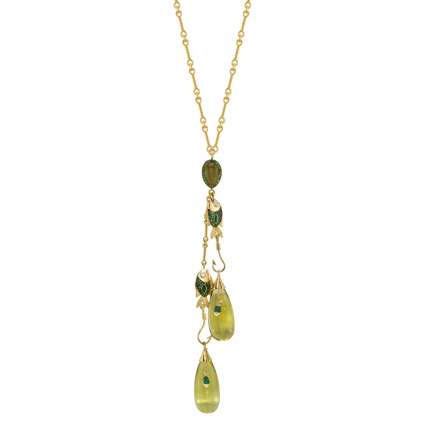 Citrine and Mixed Gemstone Big Catch Necklace in Yellow Gold