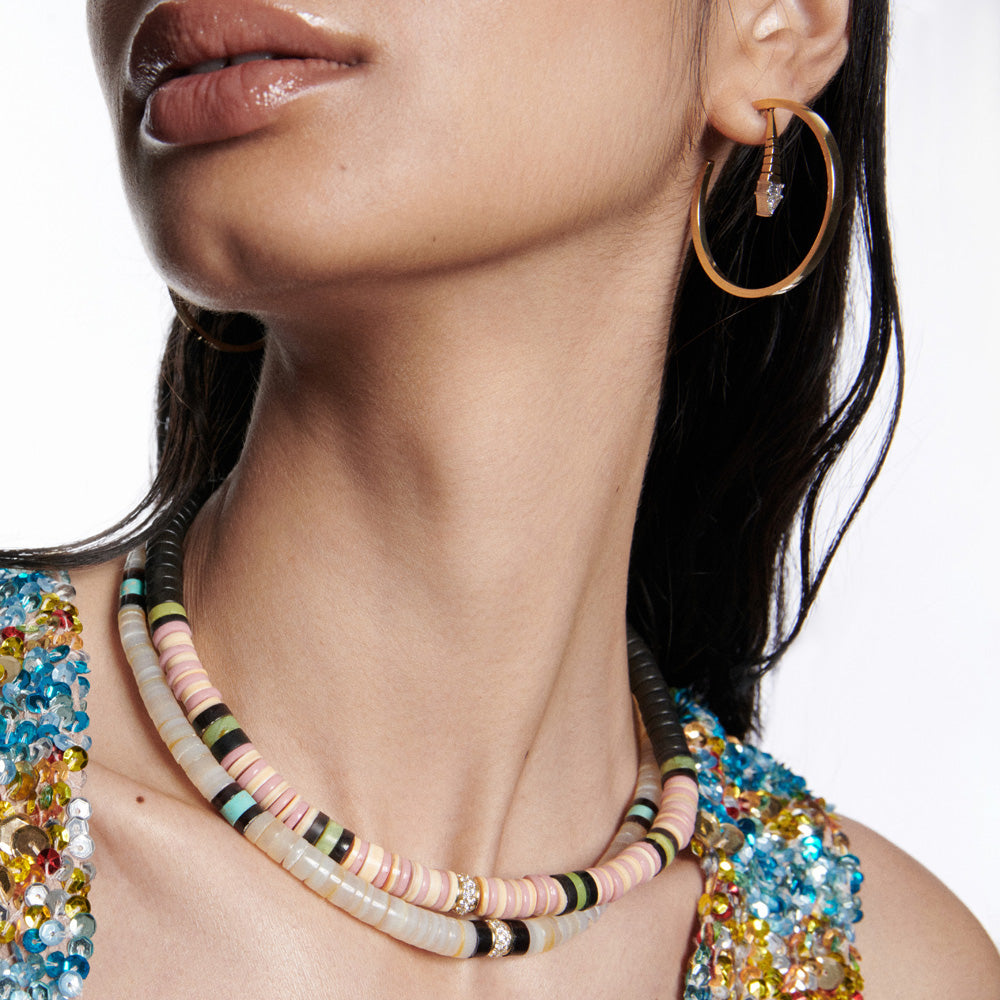 White Diamond Amanda Hoop Earrings in Yellow Gold