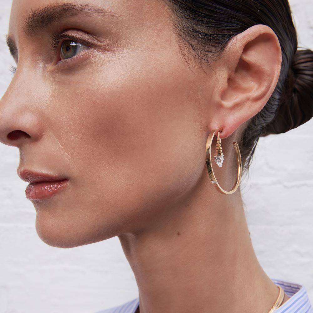 White Diamond Amanda Hoop Earrings in Yellow Gold