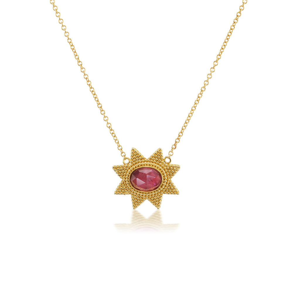 Pink Tourmaline Granulated Star Necklace