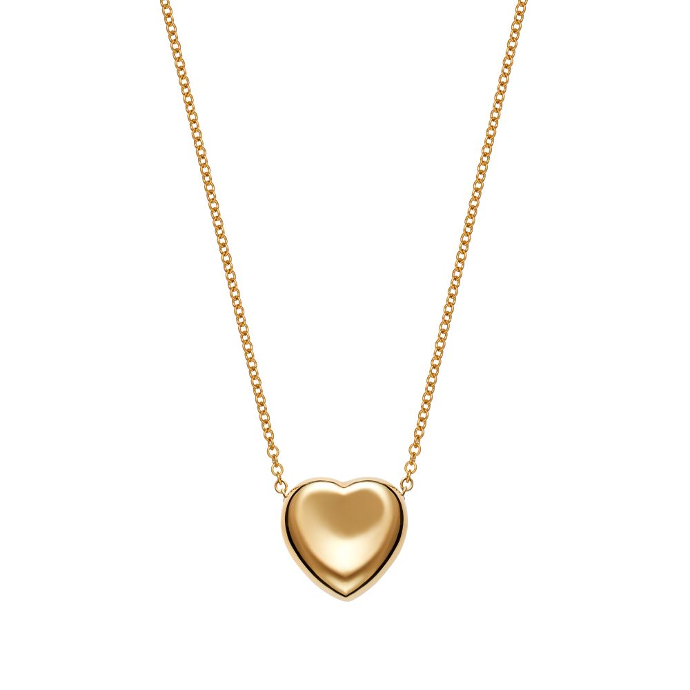 A sculptural Agape Heart Necklace on a chain by Christina Alexiou.