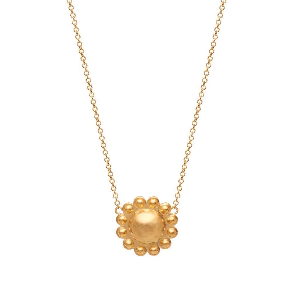 A Christina Alexiou Circle Flower Necklace with a flower pendant.