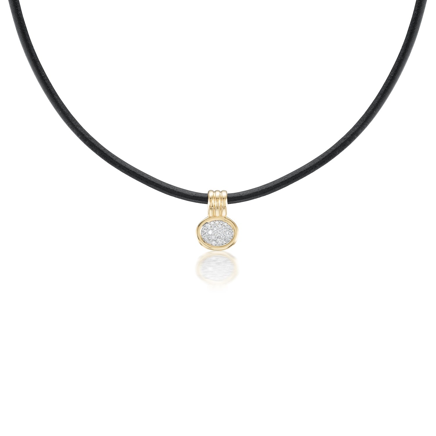 Mini White Diamond Pavé Scuba Choker in Black Leather and Yellow Gold