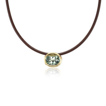 Green Amethyst Scuba Necklace with Brown Leather Cord