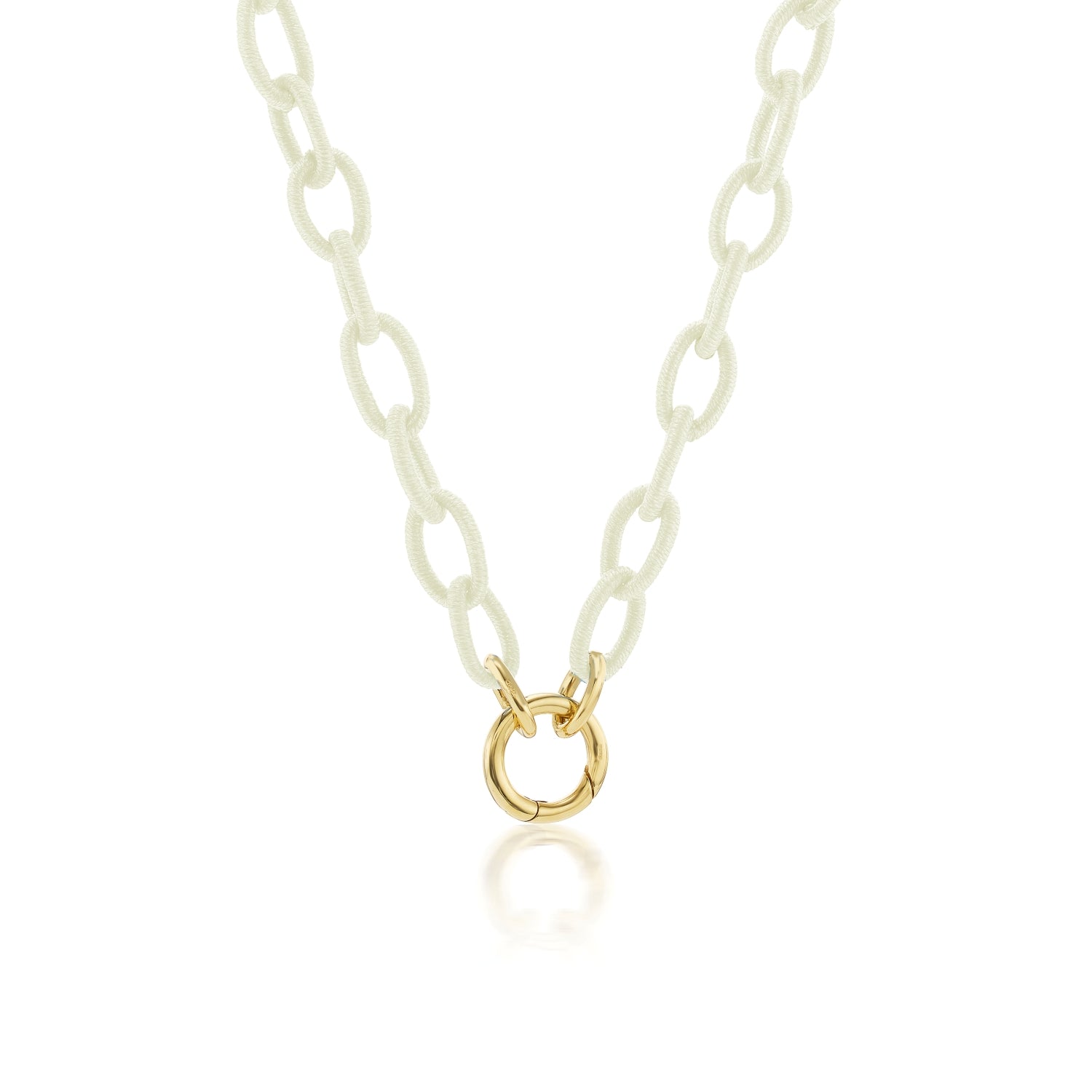 White Silk Thread Chain Necklace in Yellow Gold