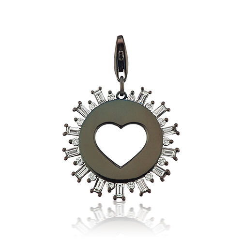 White Diamond Open Heart Charm in Sterling Silver