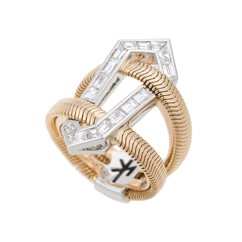 White Diamond Feelings Double Shank Ring in Yellow Gold