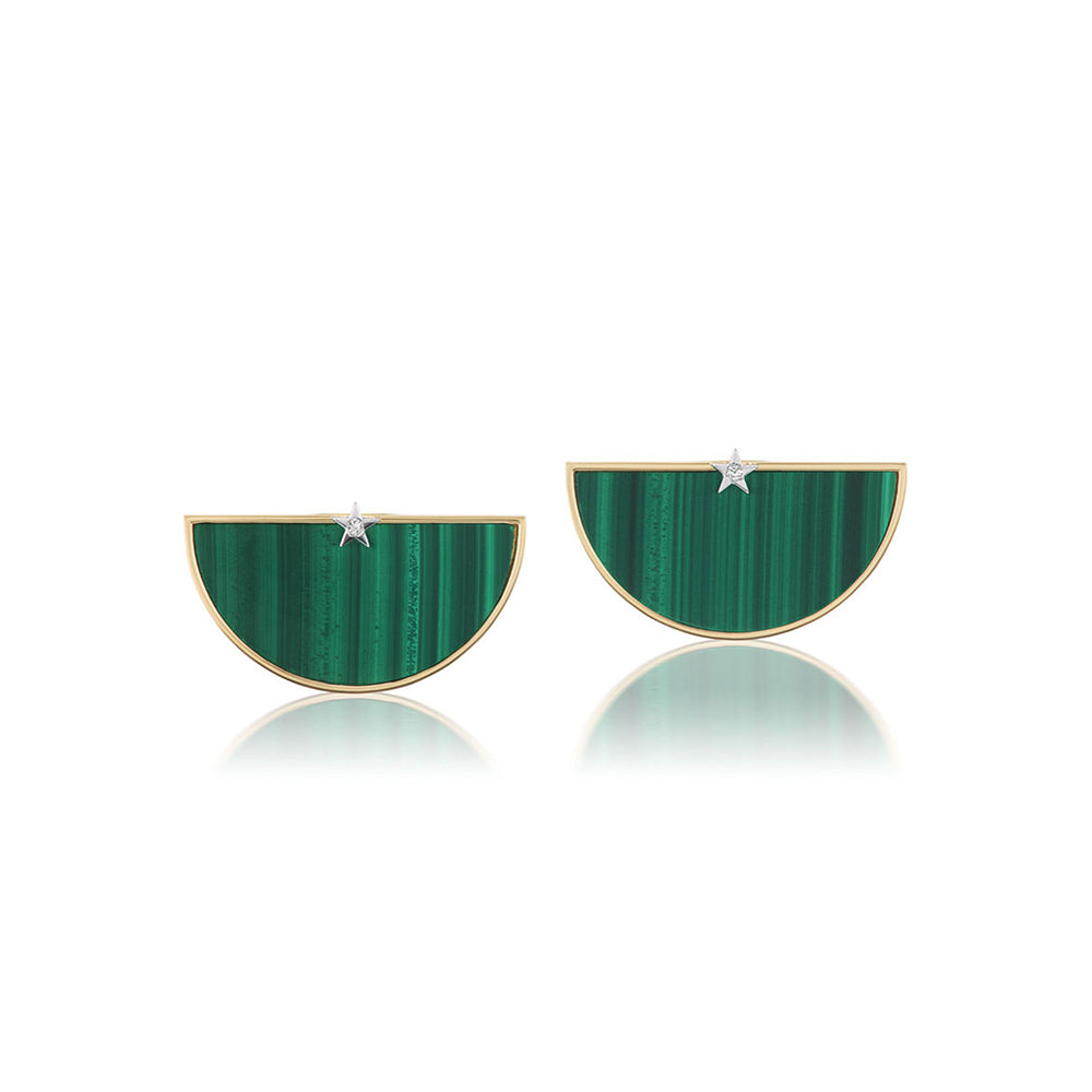 A pair of Anna Maccieri Rossi Ora Half an Hour earrings with emerald green, diamond embellished white gold.