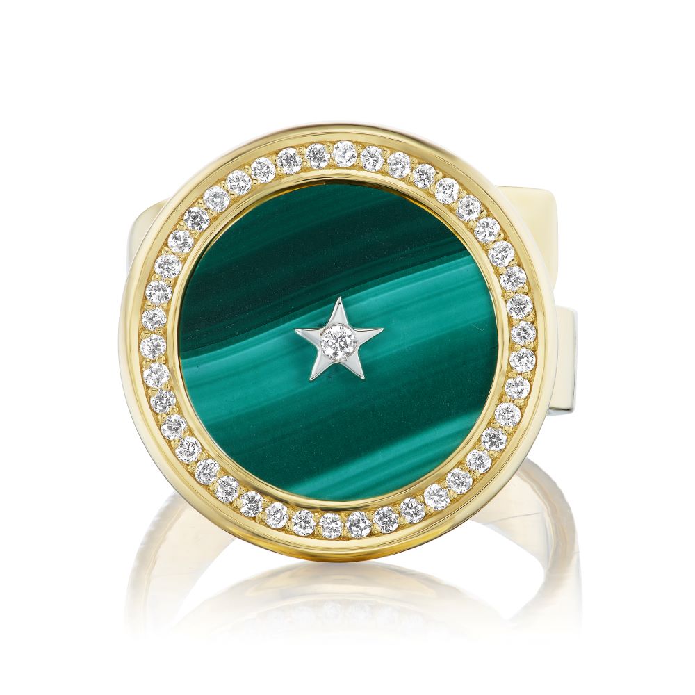 Ora Earth Malachite Adjustable Ring in Yellow Gold