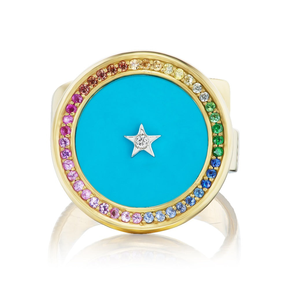 Ora Rainbow Aqua Mini Adjustable Ring