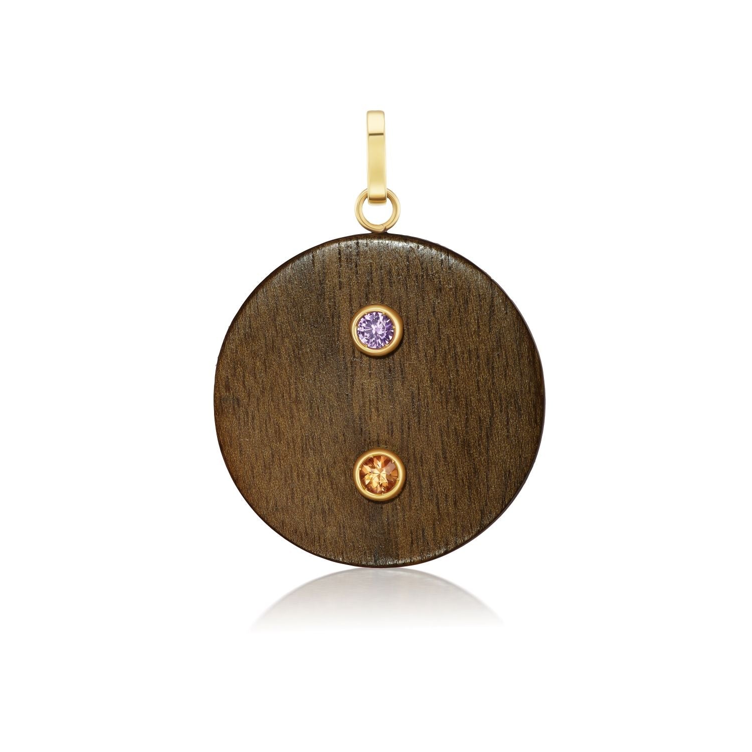 Ora Wood Charm with Walnut Wood with Pink and Orange Sapphires
