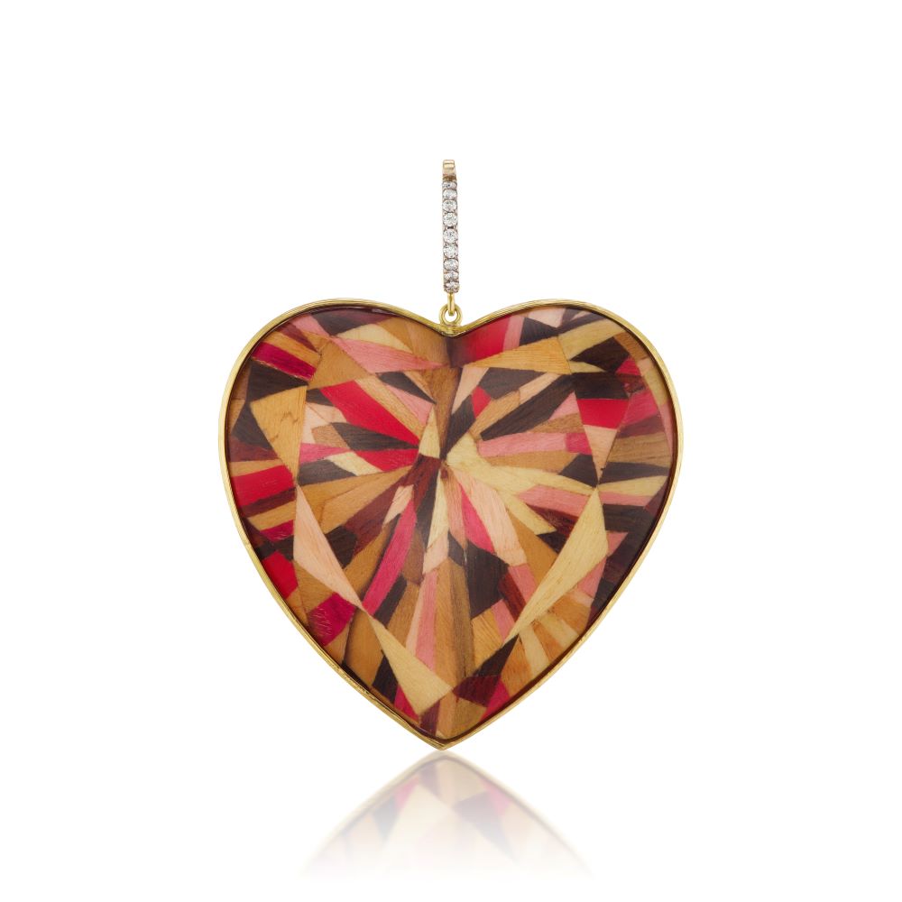 Red Marquetry Heart Charm