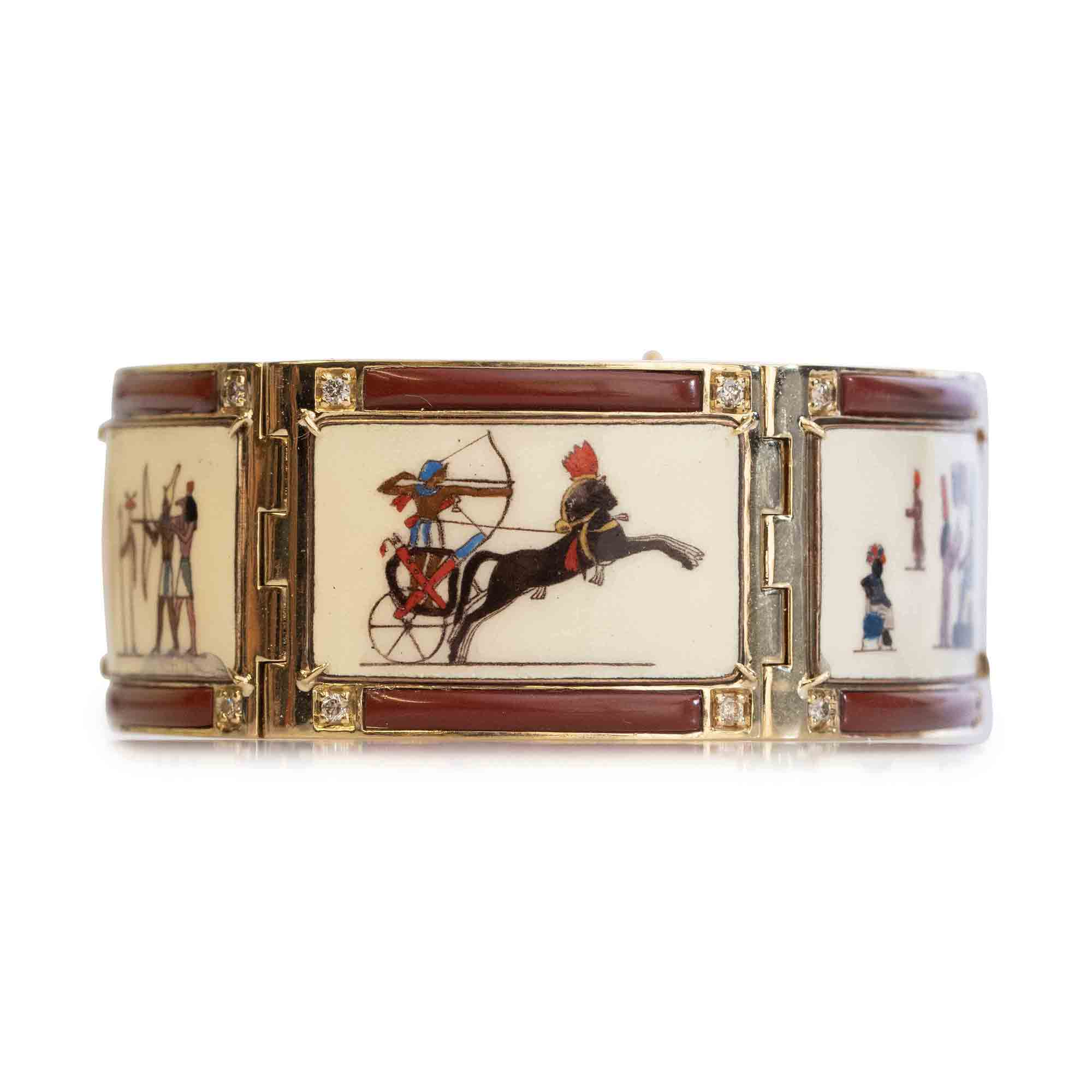 Ceramic Egyptian Image Bracelet in Yellow Gold