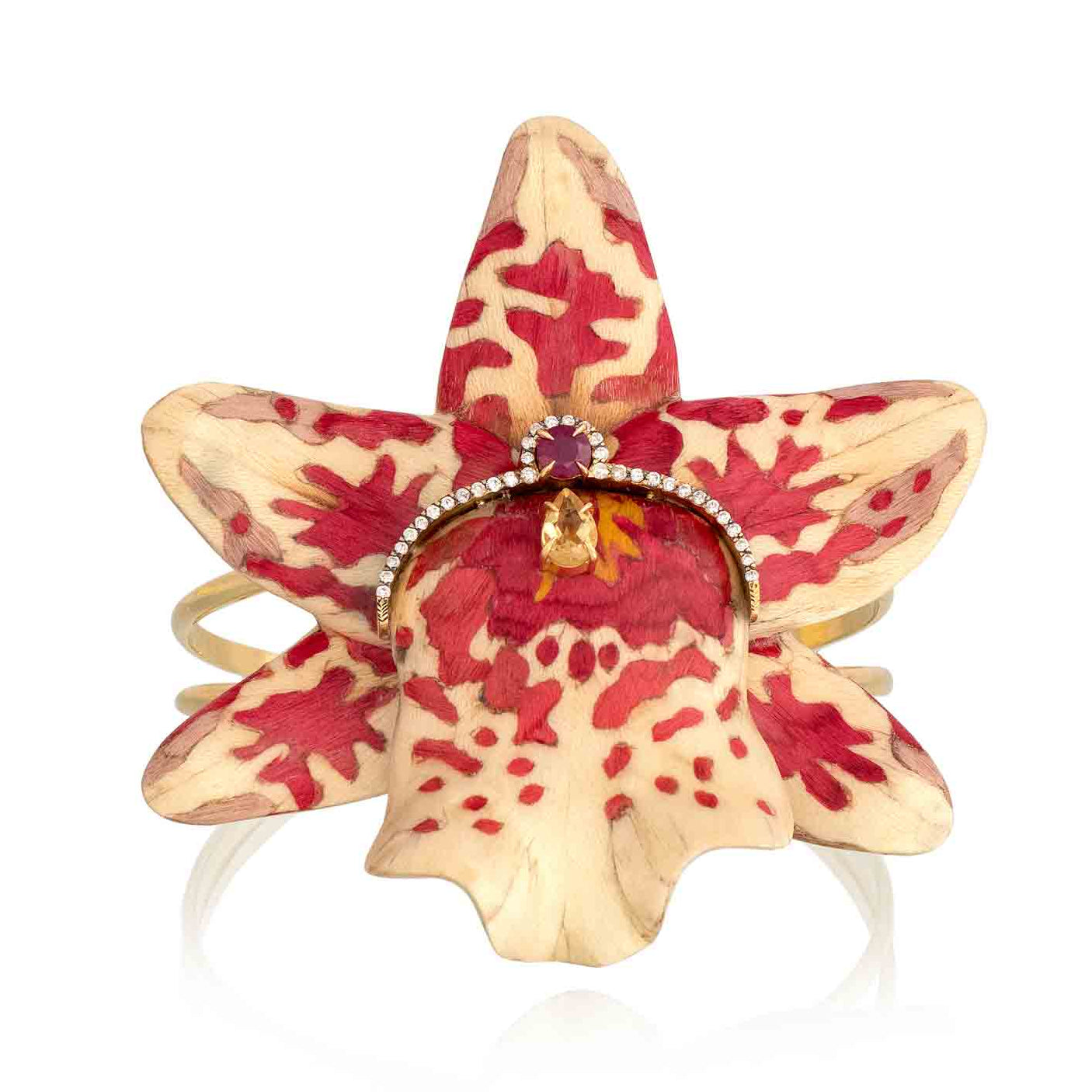 Marquetry Orchid Bracelet in Yellow Gold