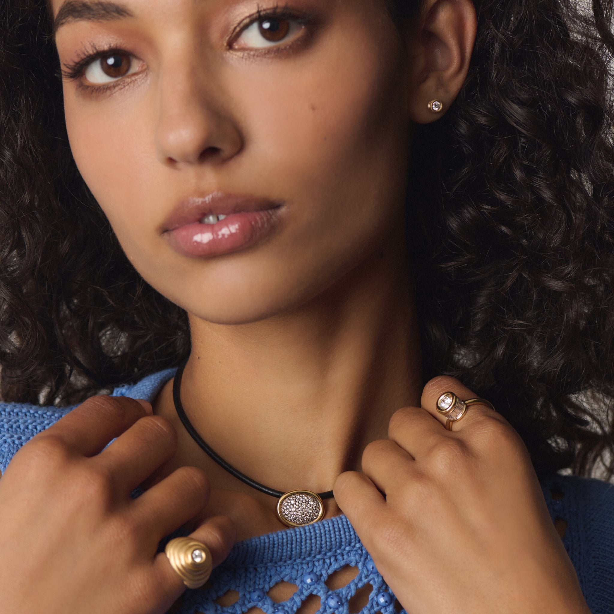 Diamond Grotto Stud Earrings in Yellow Gold