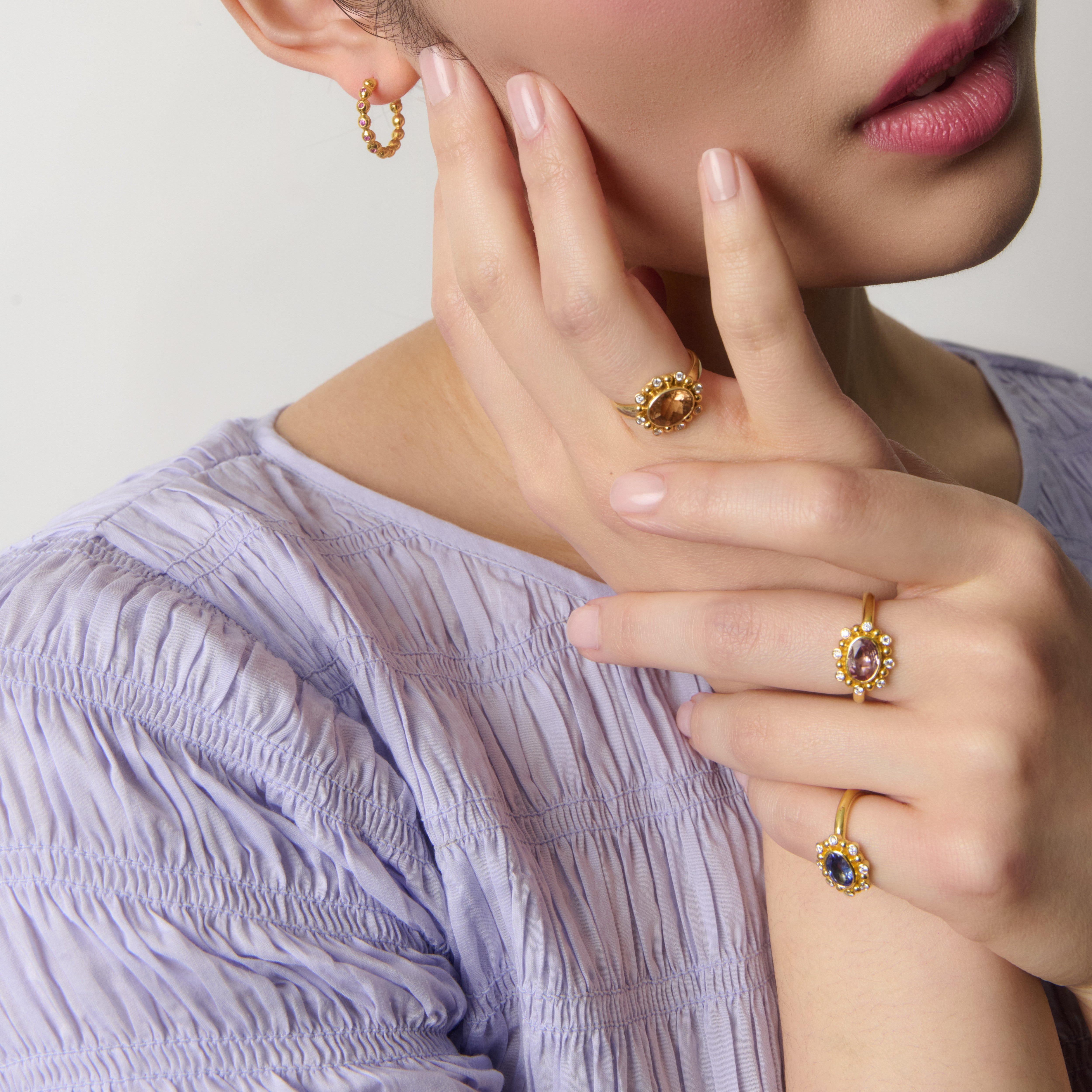 Orange Tourmaline Flower Ring in Yellow Gold