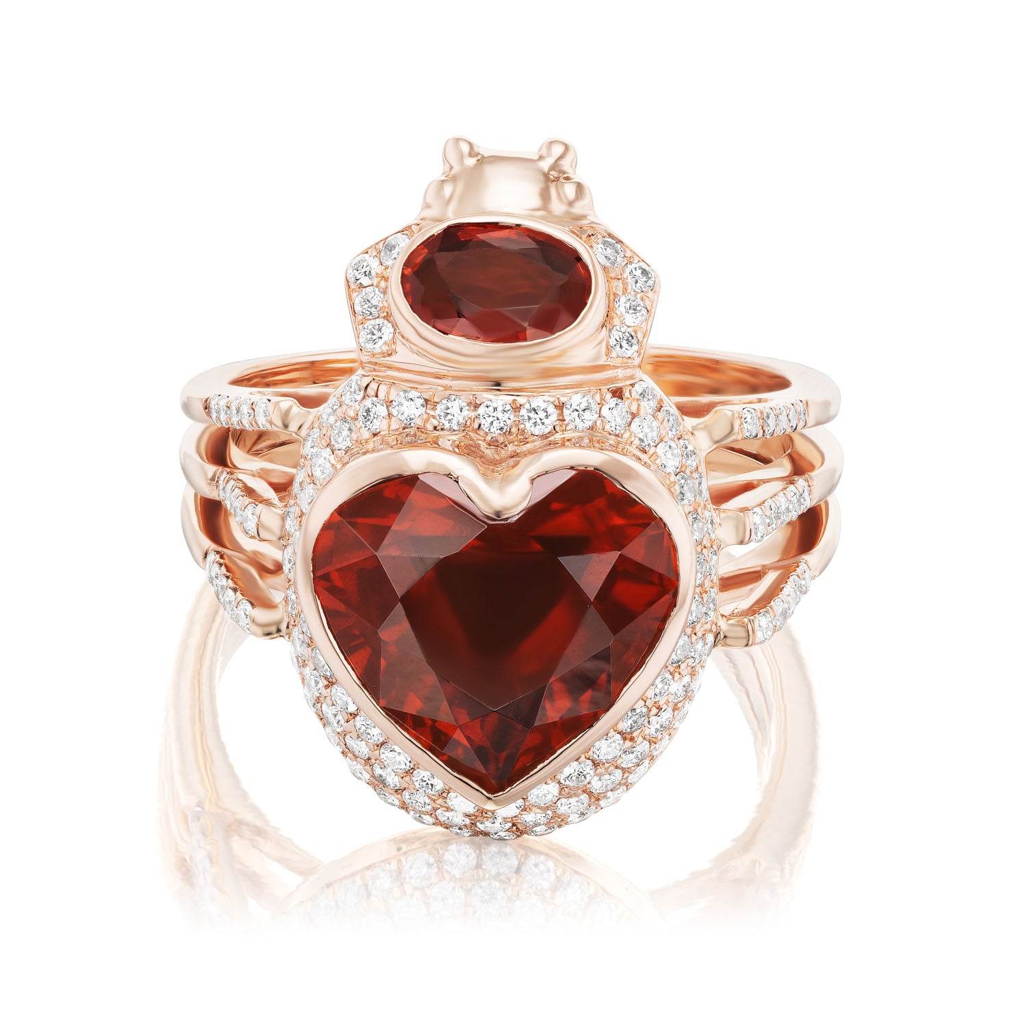 Red Zircon and White Diamond Loco de Amor Ring in Rose Gold