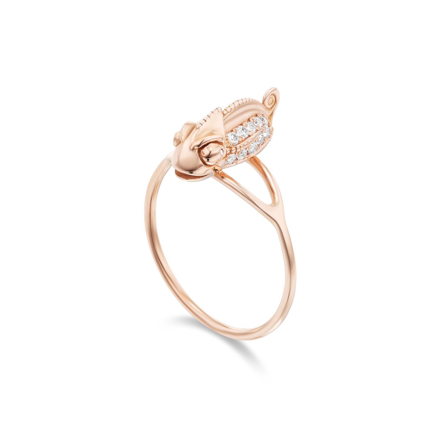 White Diamond Tiny Chameleon Midi Ring in Yellow Gold