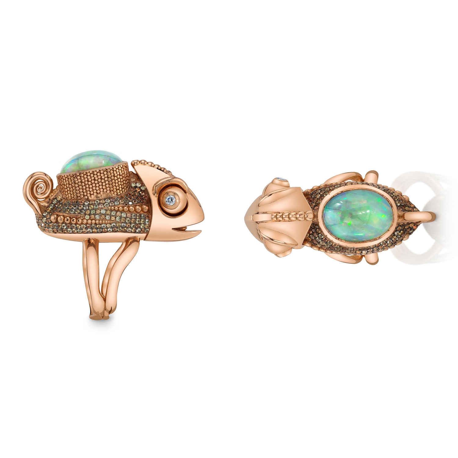 Opal and Sapphire "Buzz" Chameleon Ring in Yellow Gold