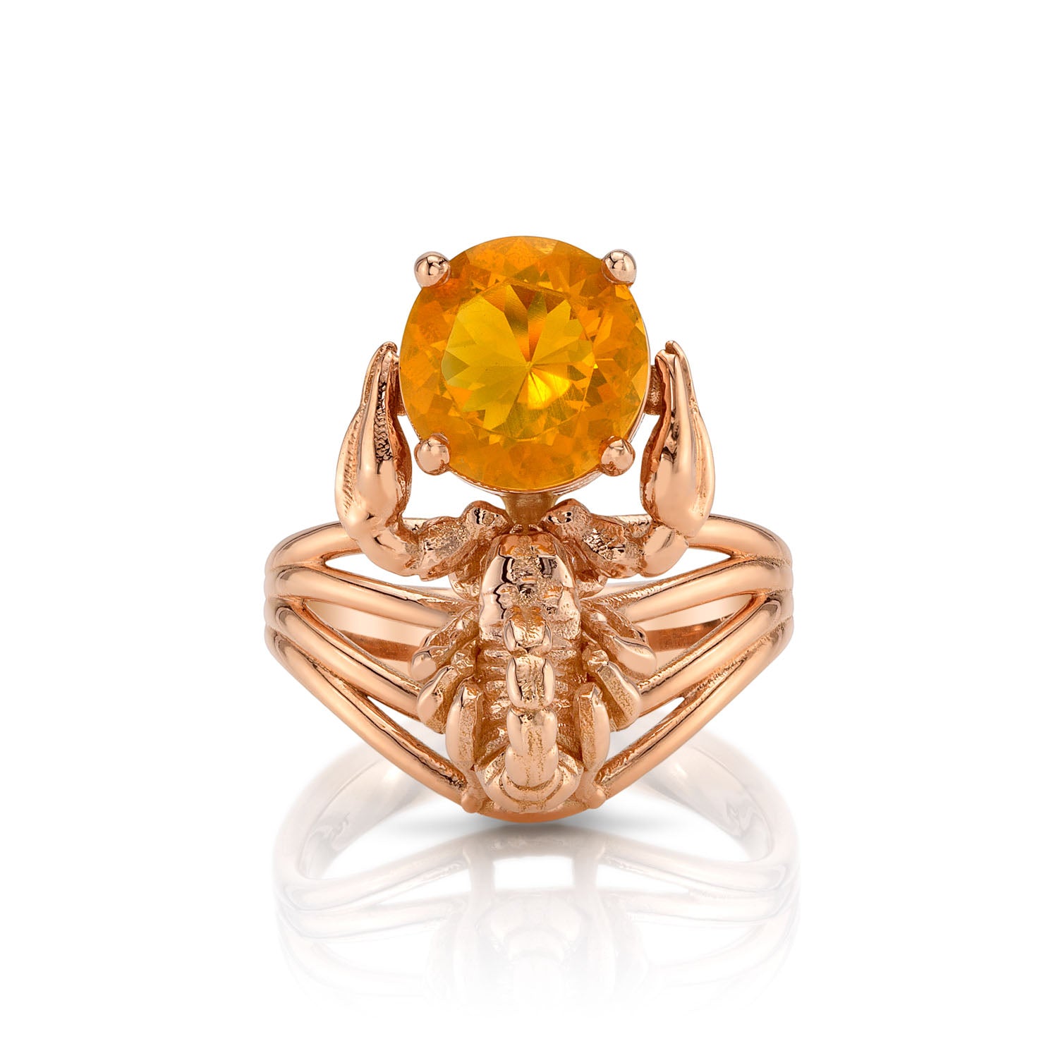 Fire Opal Mini Protective Scorpion Ring in Yellow Gold