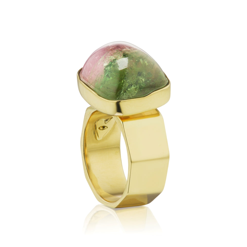 Moving Octagonal Ring with Bicolor Tourmaline