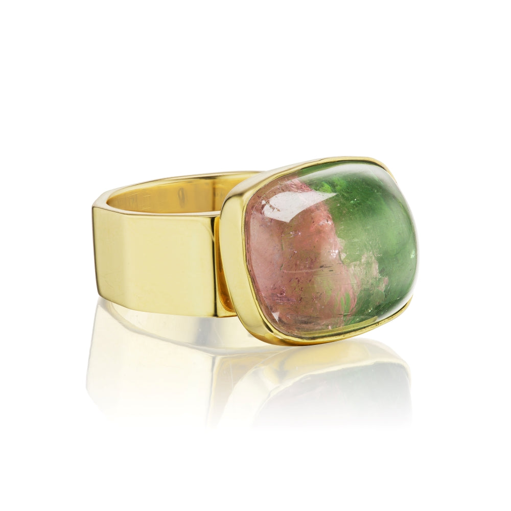 Moving Octagonal Ring with Bicolor Tourmaline