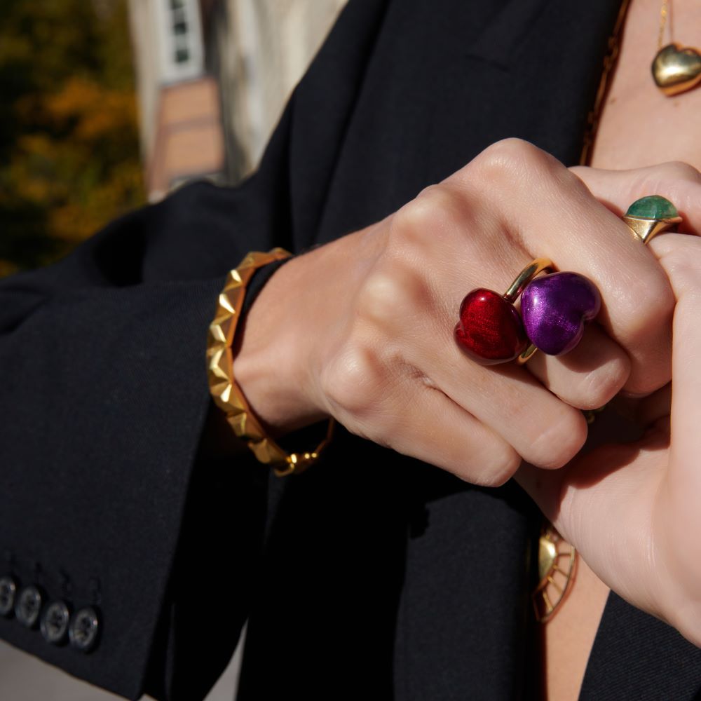 Purple Enamel Bubble Heart Ring