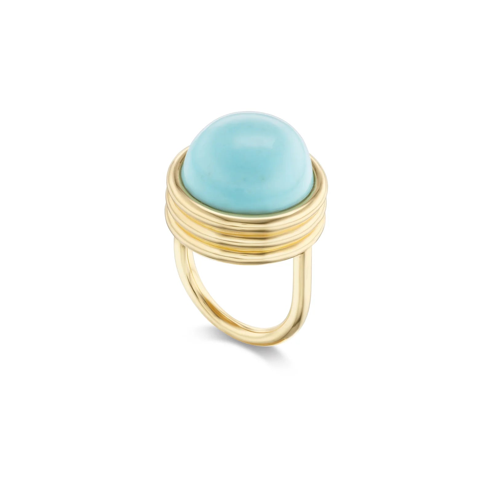 Large Turquoise Cabochon Grotto Ring in Yellow Gold