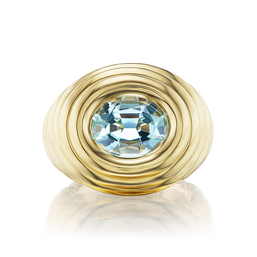 Aquamarine Ripple Pinky Ring in Yellow Gold