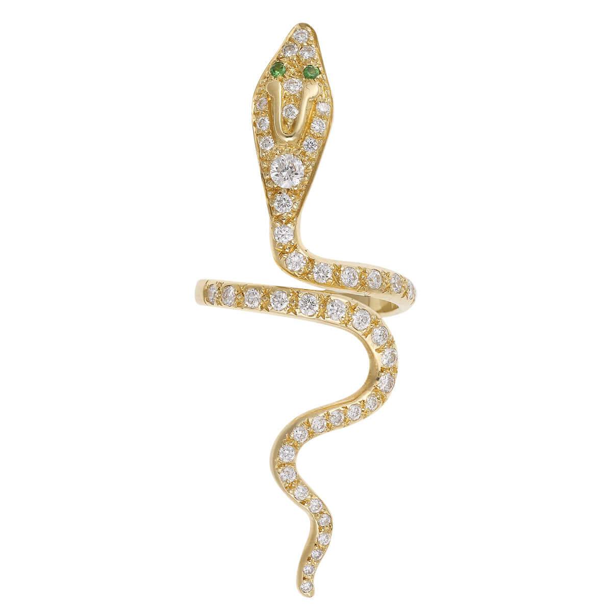 Pavé White Diamond Cobra Ring in Yellow Gold