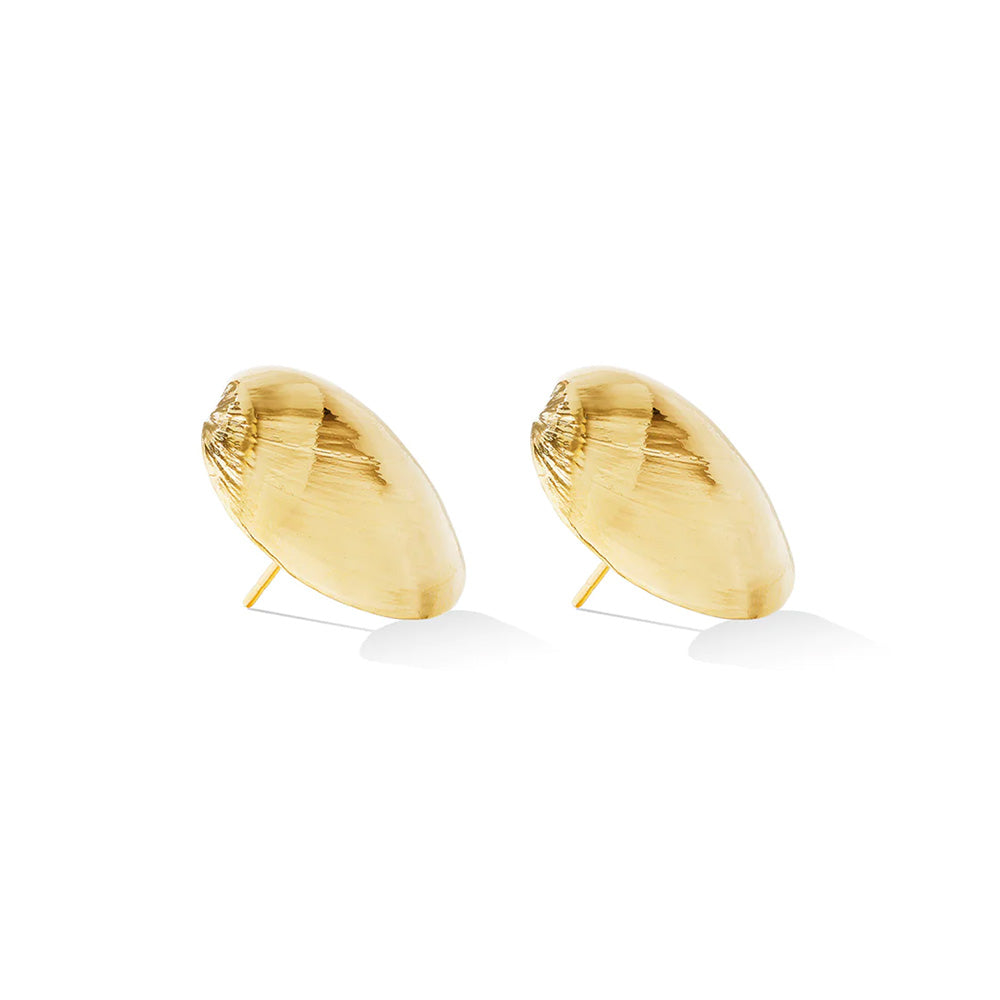 A pair of Cadar Smooth Shell Stud Earrings on a white background.