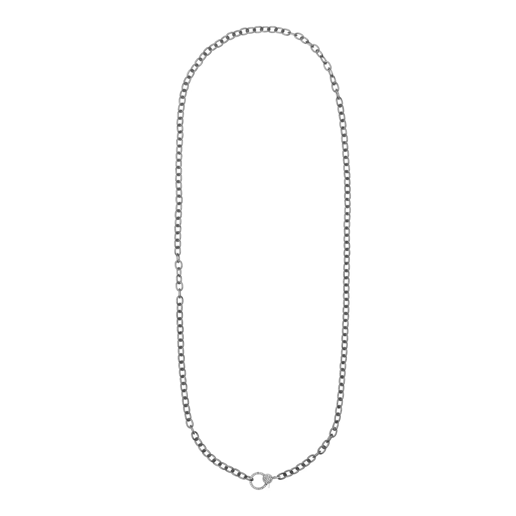 Oxidized Silver Chain with White Diamond Clasp in White Gold