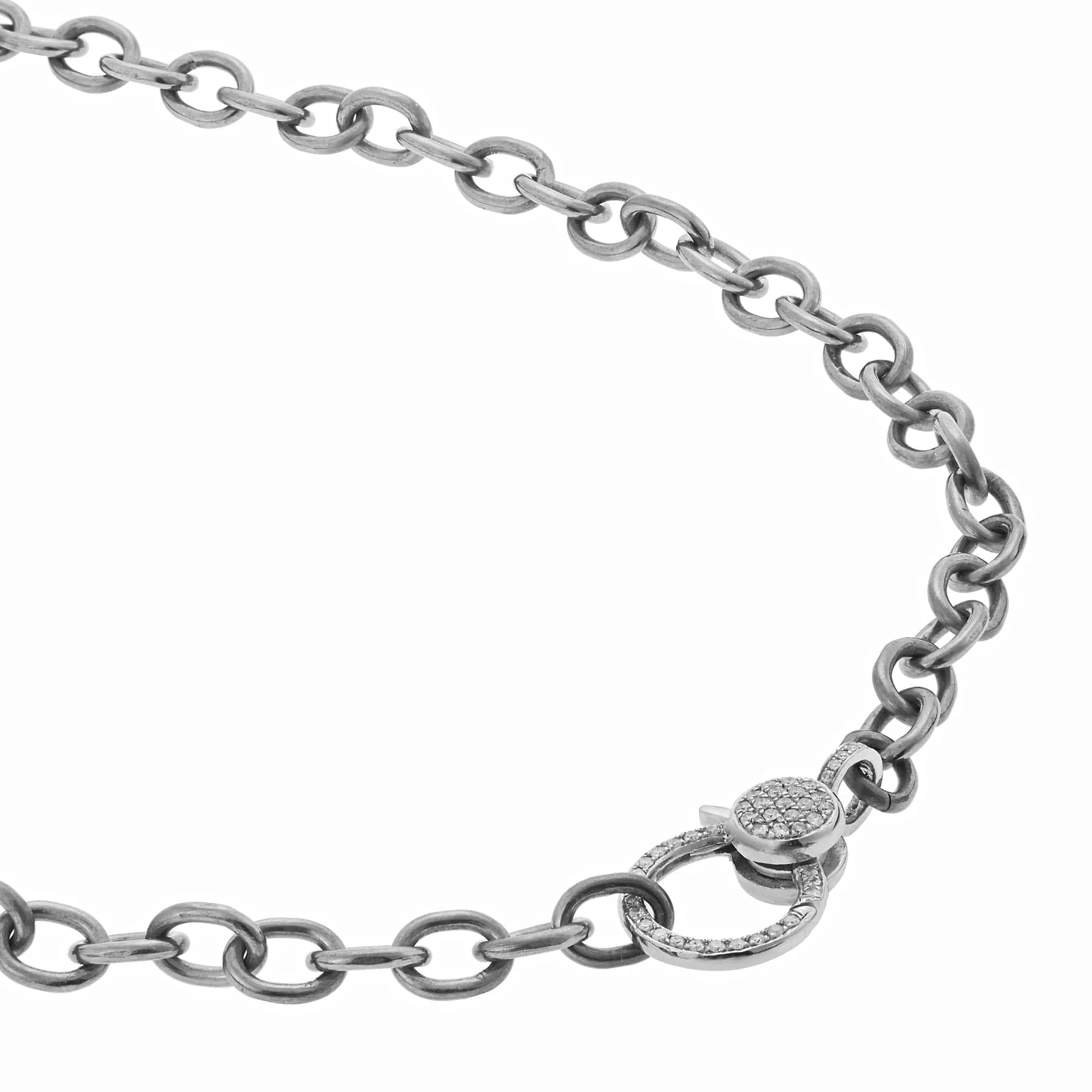 Oxidized Silver Chain with White Diamond Clasp in White Gold