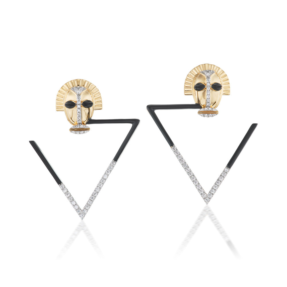 Black Nomoli Totem Triangle Deco Earrings