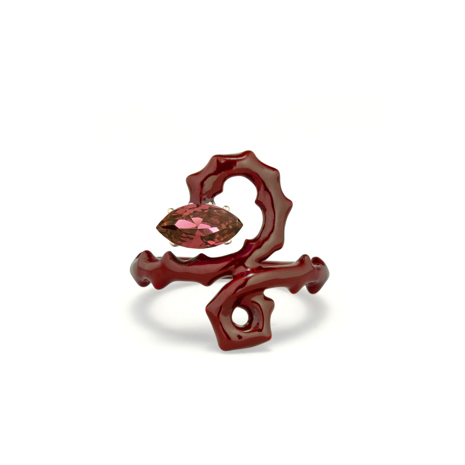 Dragon Ring with Garnet and Burgundy Enamel