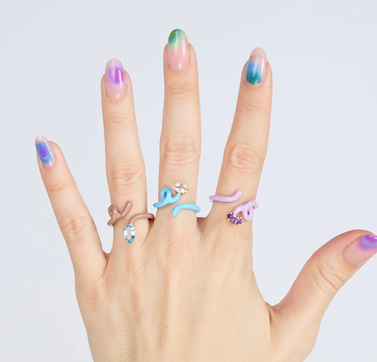 Warm Taupe and Topaz Baby Tendril Vine RIng