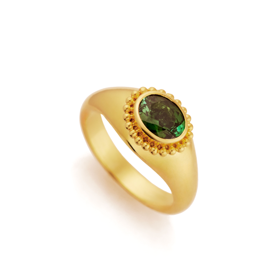 Green Tourmaline Electra Ring in Yellow Gold