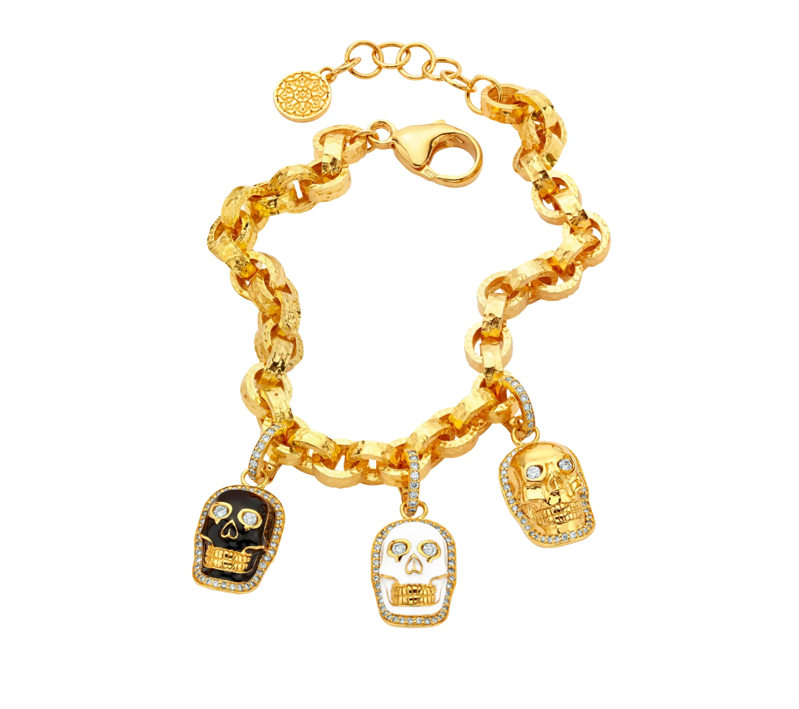 Hammered Link Bracelet in Yellow Gold