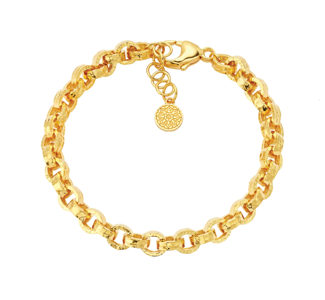 Hammered Link Bracelet in Yellow Gold