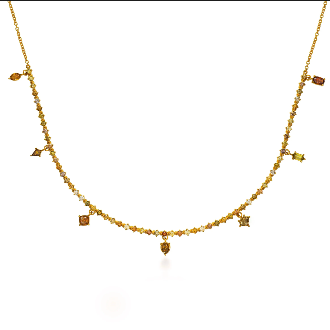 Fancy Colored Diamond 7-Drop Necklace in Yellow Gold