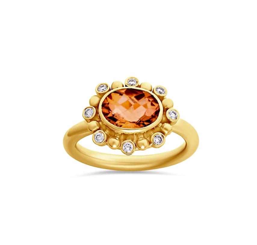 Orange Tourmaline Flower Ring in Yellow Gold