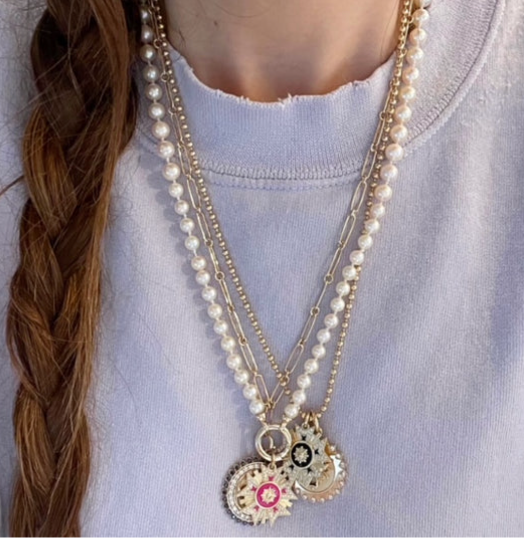 White Diamond and Enamel Florence Charm in Yellow Gold