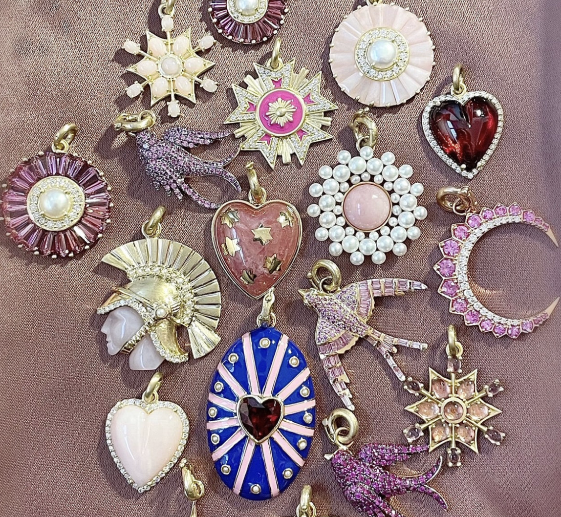 White Diamond and Enamel Florence Charm in Yellow Gold