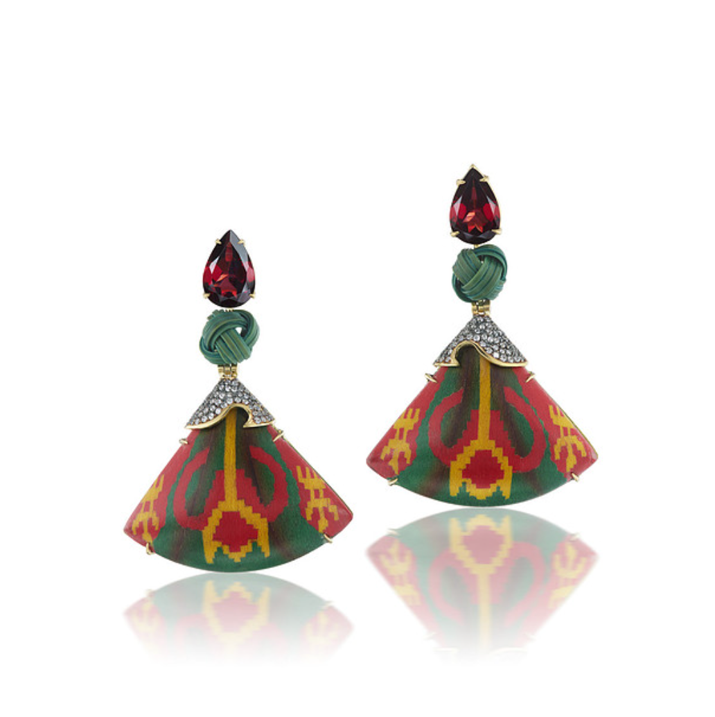 Garnet and White Diamond Silk Road Marquetry Earrings