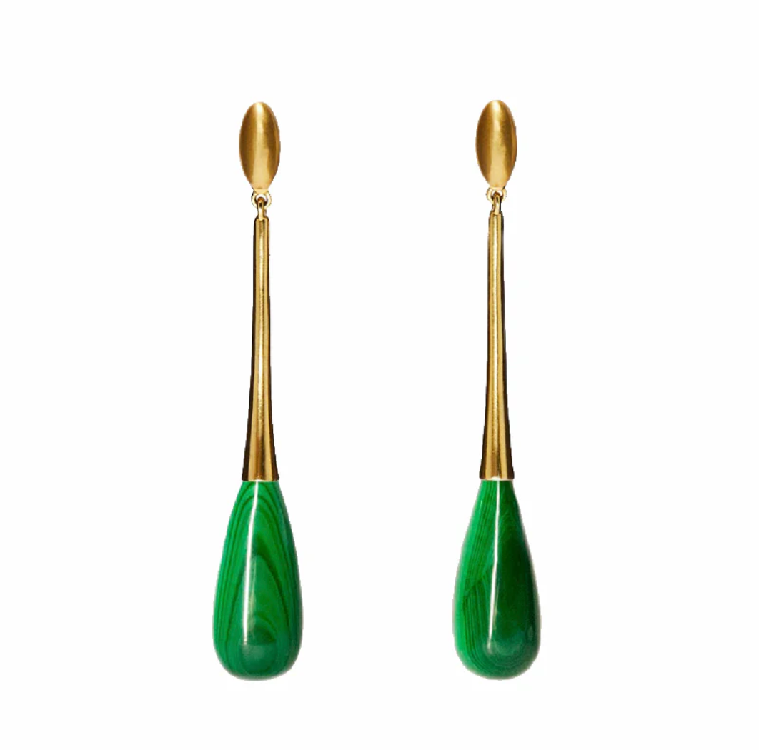 Malachite Drop Earrings in yellow gold