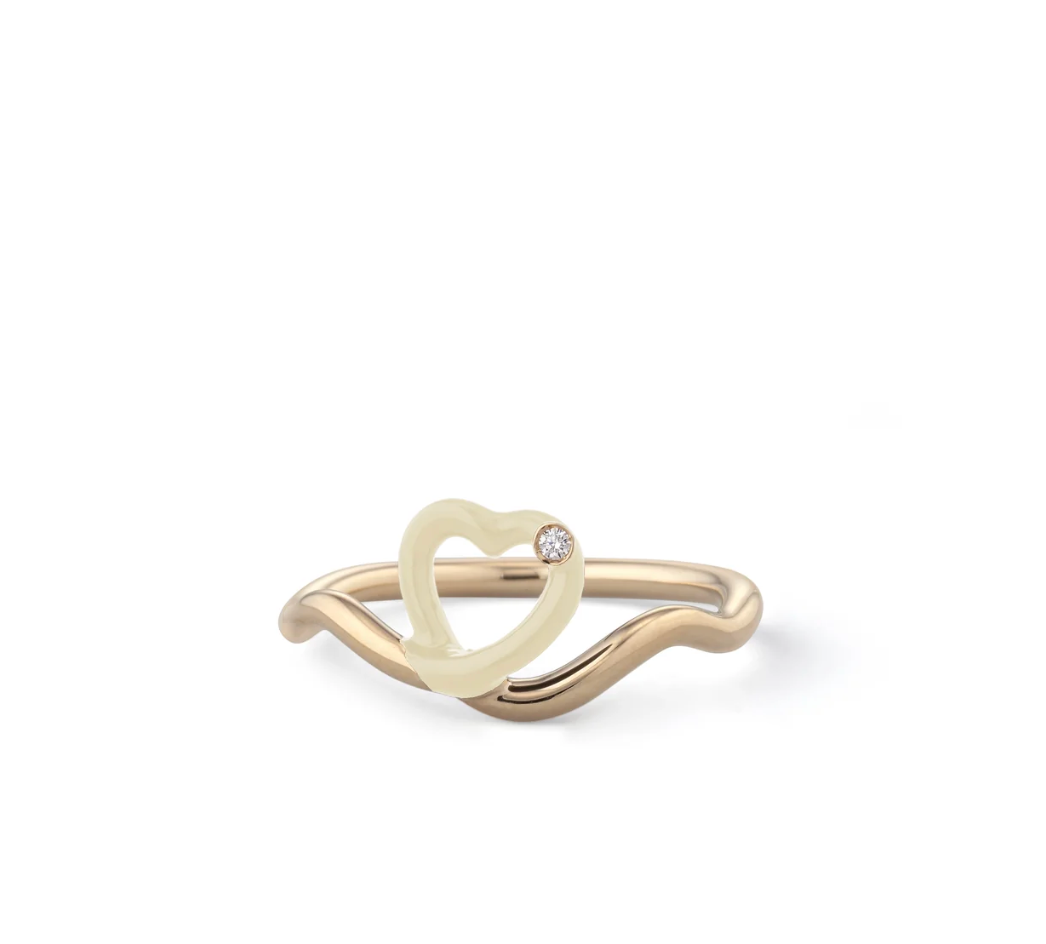 Panna Enamel Diamond Heart Ring in Yellow Gold