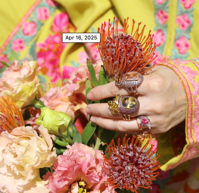 Sphene and Raspberry Sapphire Phaethon Ring in Yellow Gold