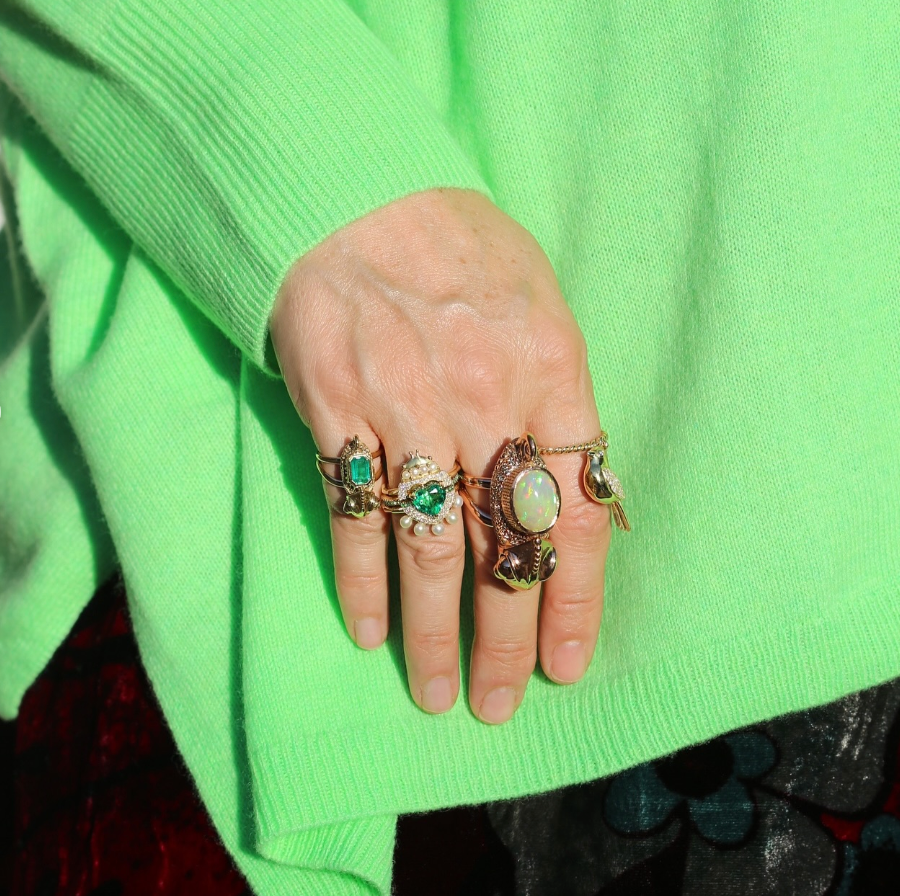 Opal and Sapphire "Buzz" Chameleon Ring in Yellow Gold