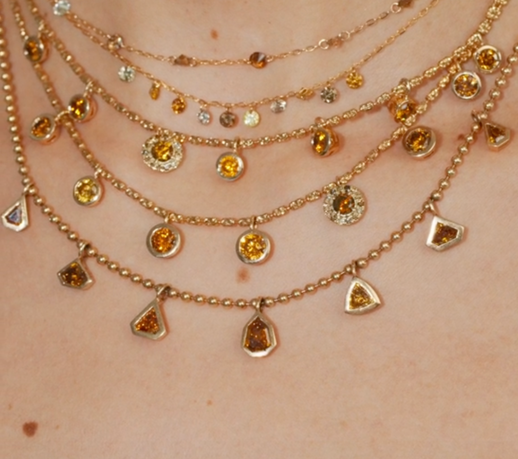 Multicolor Mixed Shaped Diamond Rani Necklace in Yellow Gold