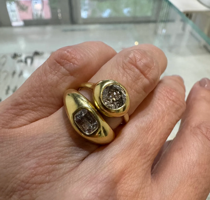 Champagne Desert Diamond Orb Ring in Yellow Gold